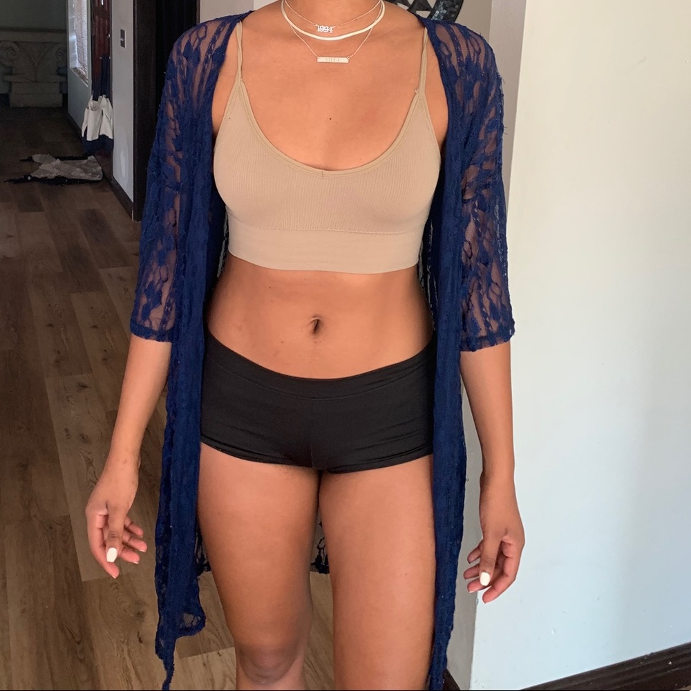 Blue mesh kimono